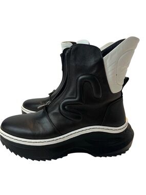 Designer Chunky Leather Ankle Boots Black White EU 40 (US 9) Platform Lug Sole